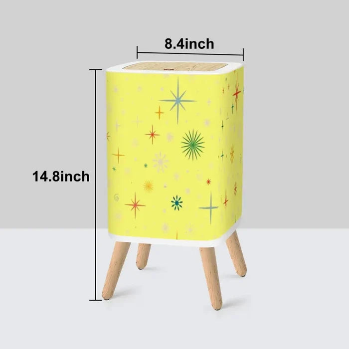 Square Trash Can with Lid Christmas Stars Celestial Yellow - One Size - retro tash cans