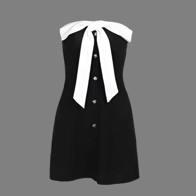 Bow Button Tube Mini Dress fashionnsio