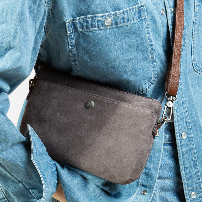 SUEDE SLING BAG - BROWN