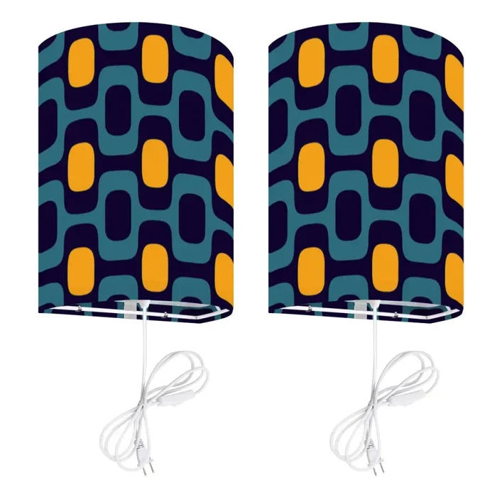 Sunburst Retro Linen Shade Wall Sconces - Midcentury Plug-in Lamp Set of 2 - US Plug - retro wall sconces