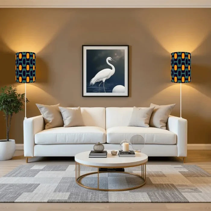 Sunburst Retro Linen Shade Wall Sconces - Midcentury Plug-in Lamp Set of 2 - retro wall sconces