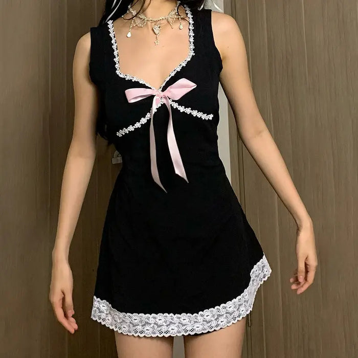 Sweet Bow Lace Mini Dress fashionnsio