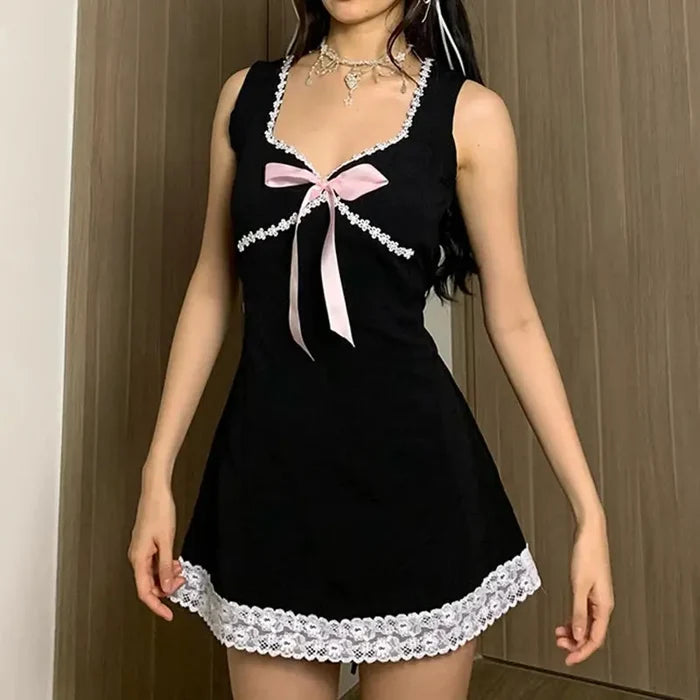Sweet Bow Lace Mini Dress fashionnsio