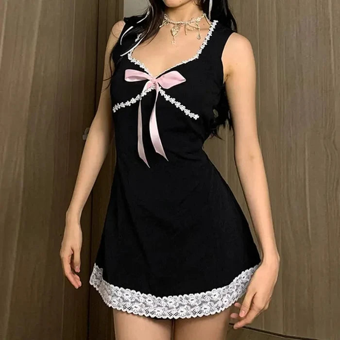 Sweet Bow Lace Mini Dress fashionnsio