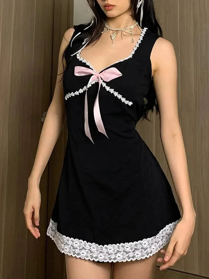 Sweet Bow Lace Mini Dress fashionnsio