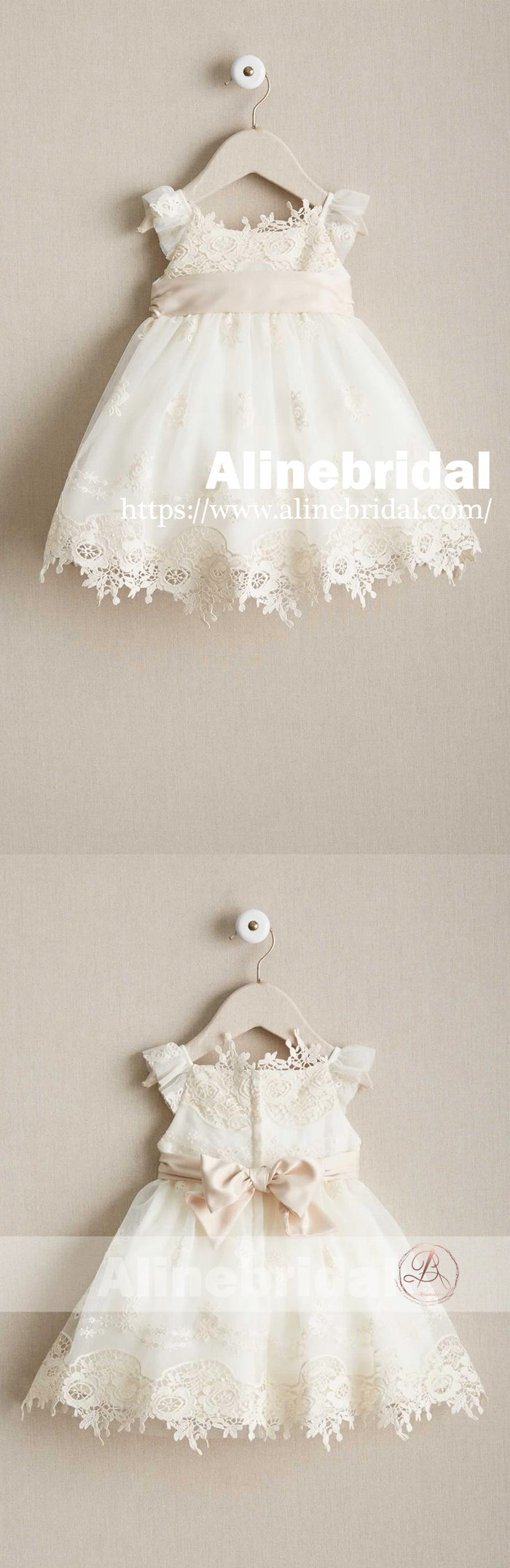 Sweet Ivory Lace Round Neck Cap Sleeve Flower Girl Dresses, FGS088