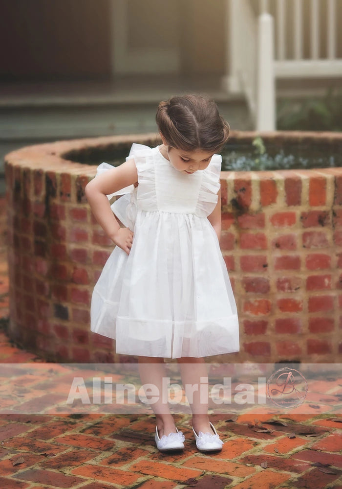 Sweet White Organza With Bow Flower Girl Dresses, FGS092
