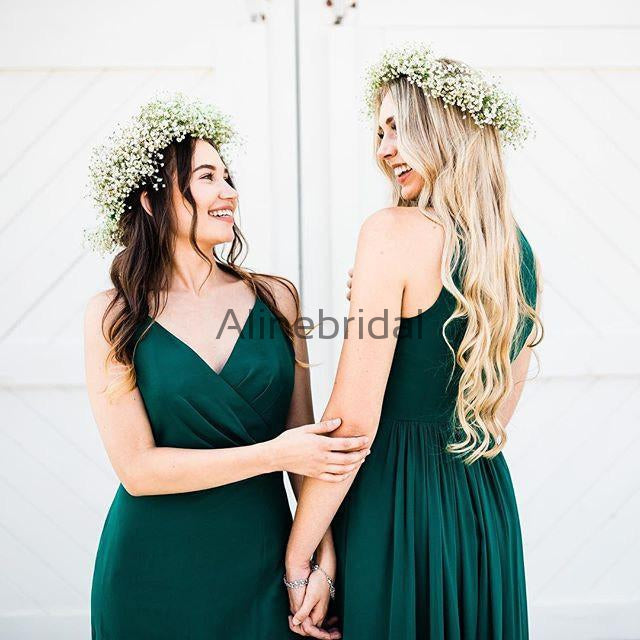 Teal Chiffon Mismatched A-line Long Bridesmaid Dresses, AB4044