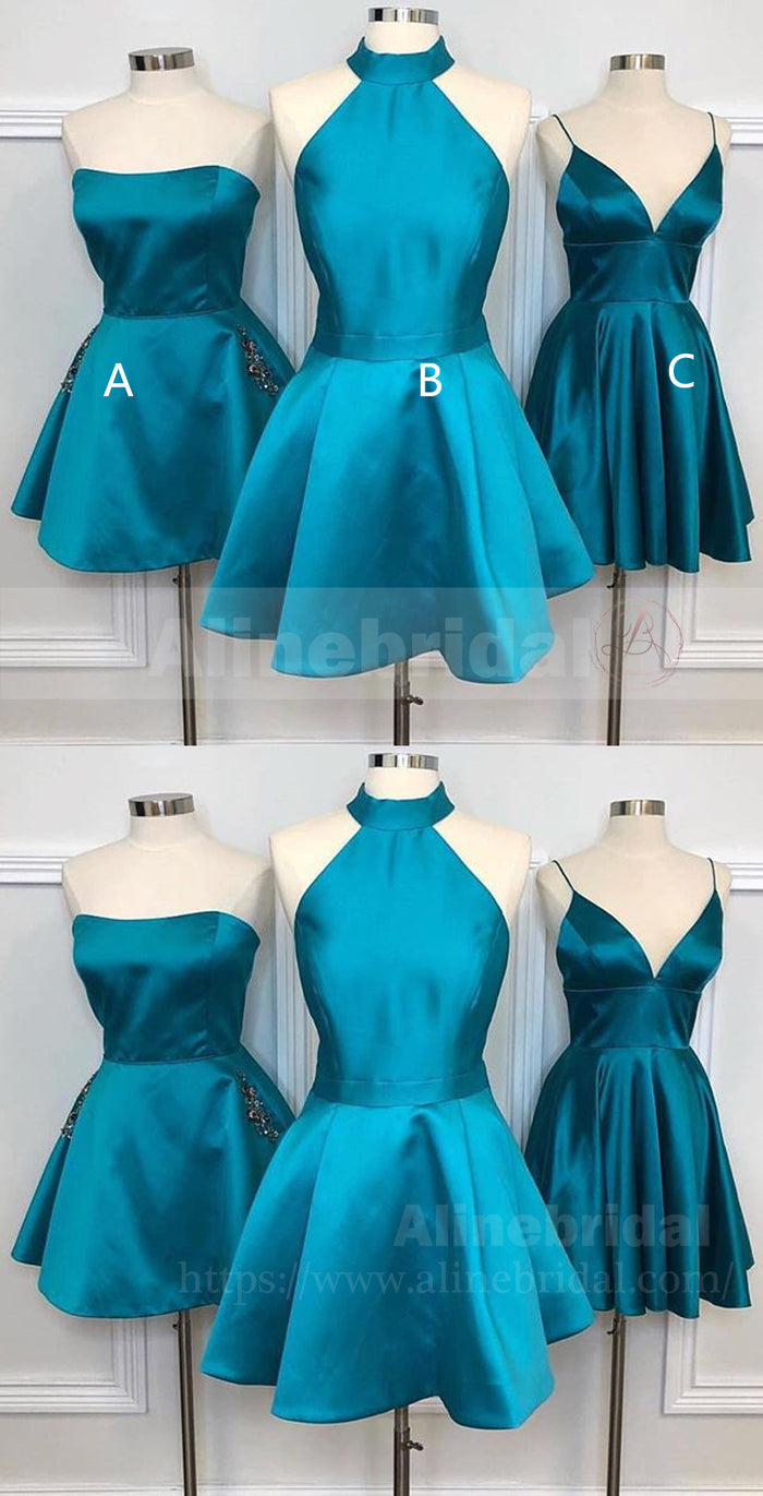 Teal Soft Satin Mismatched Homecoming Dresses ,HD0016