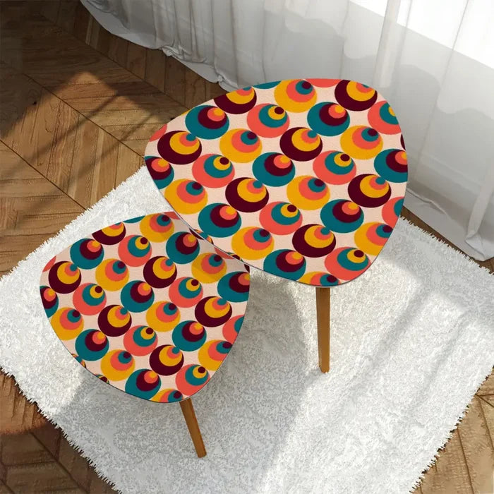 Triangle 60s Retro Tripod Nesting Table Set Colorful Circles - One Size - retro nesting tables