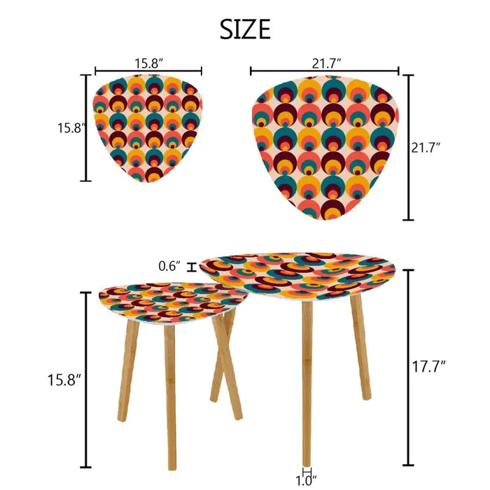 Triangle 60s Retro Tripod Nesting Table Set Colorful Circles - One Size - retro nesting tables