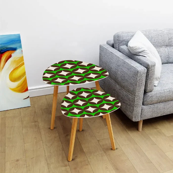 Triangle 60s Retro Tripod Nesting Table Set Green Geometric - One Size - retro nesting tables