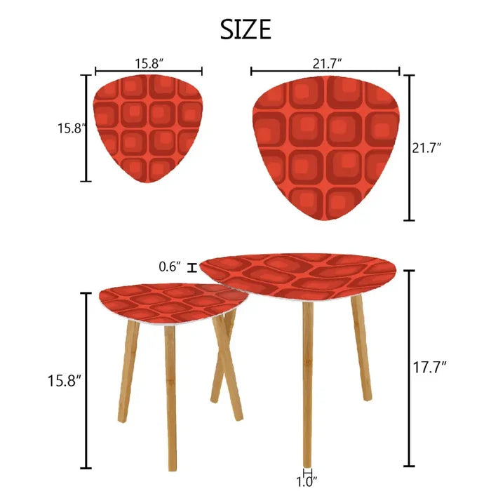 Triangle 60s Retro Tripod Nesting Table Set Red Geometric - One Size - retro nesting tables