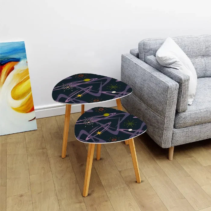 Triangle 60s Retro Tripod Nesting Table Set Space Pattern - One Size - retro nesting tables