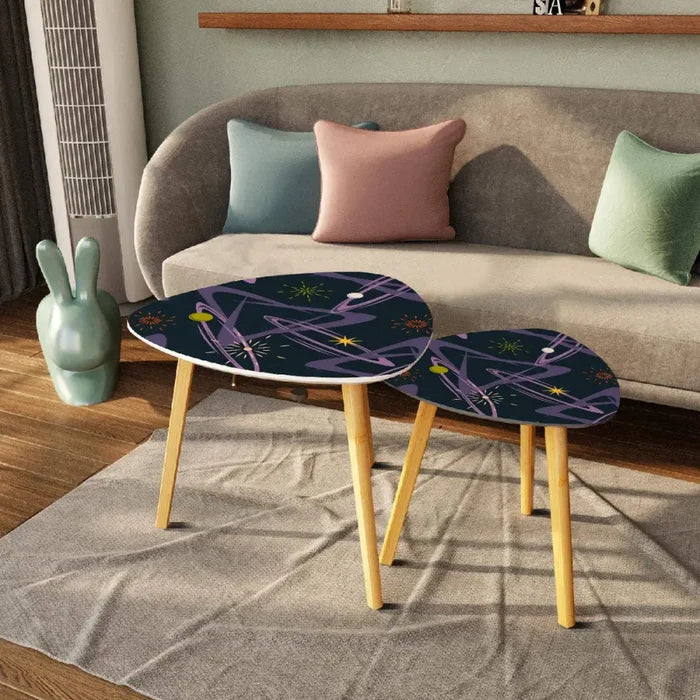 Triangle 60s Retro Tripod Nesting Table Set Space Pattern - One Size - retro nesting tables