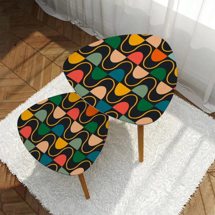 Triangle 60s Retro Tripod Nesting Table Set Wavy Multicolor - One Size - retro nesting tables
