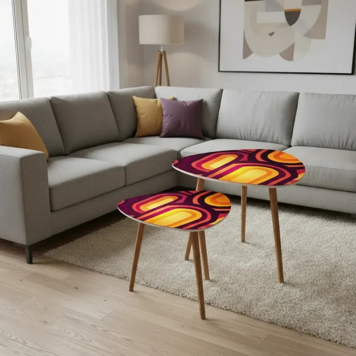 Triangle Retro Midcentury Coffee Table Set - Tripod 70s Nesting Tables - One Size - retro nesting tables
