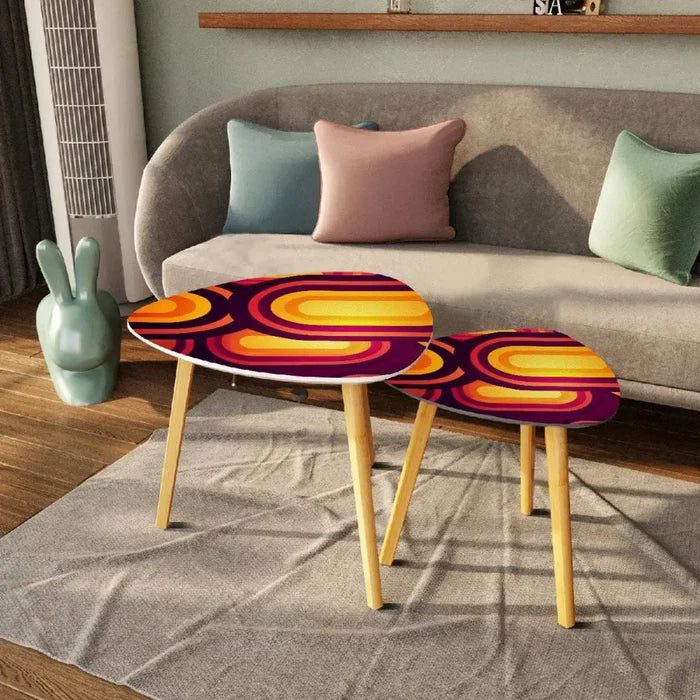 Triangle Retro Midcentury Coffee Table Set - Tripod 70s Nesting Tables - One Size - retro nesting tables