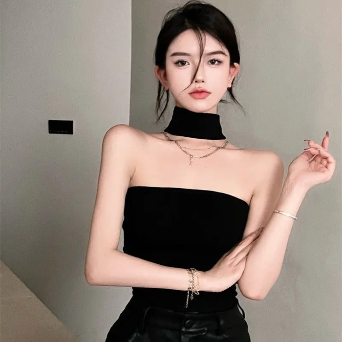 Turtleneck Strapless Tube Top fashionnsio