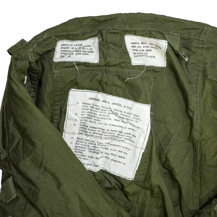 USGI M-1951 Arctic Shell Trousers - Large Regular - US Army Surplus - Winter Trousers