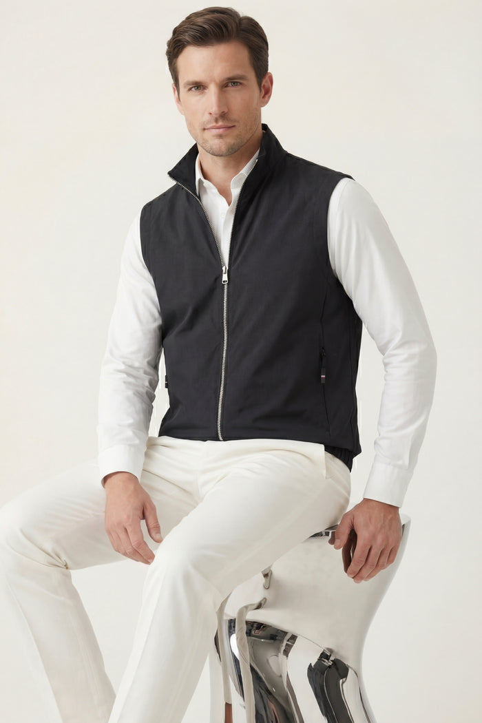 Valeno Stand-Collar Zip Vest Black