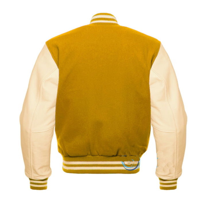 Varsity Letterman Yellow Wool and Leather Sleeves Jacket Leather Outlet