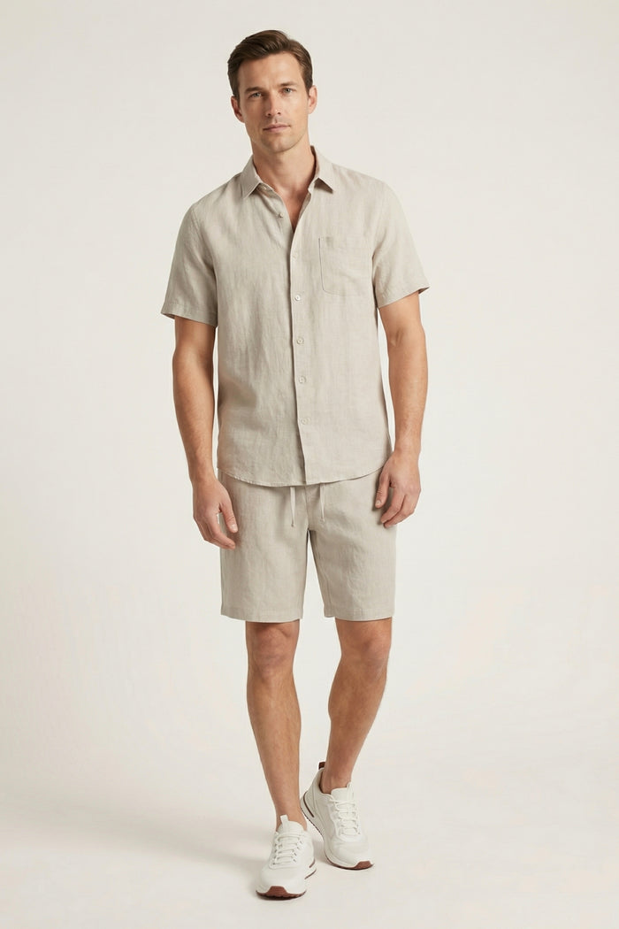 Verona Linen Shirt & Shorts Beige
