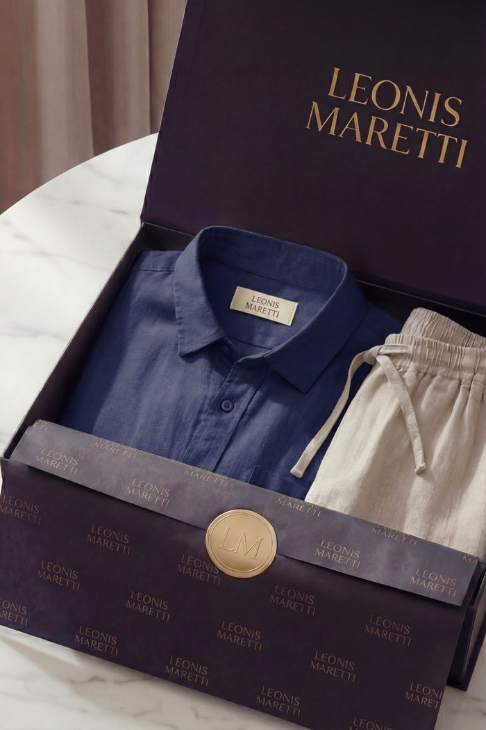 Verona Linen Shirt & Shorts Navy/Beige
