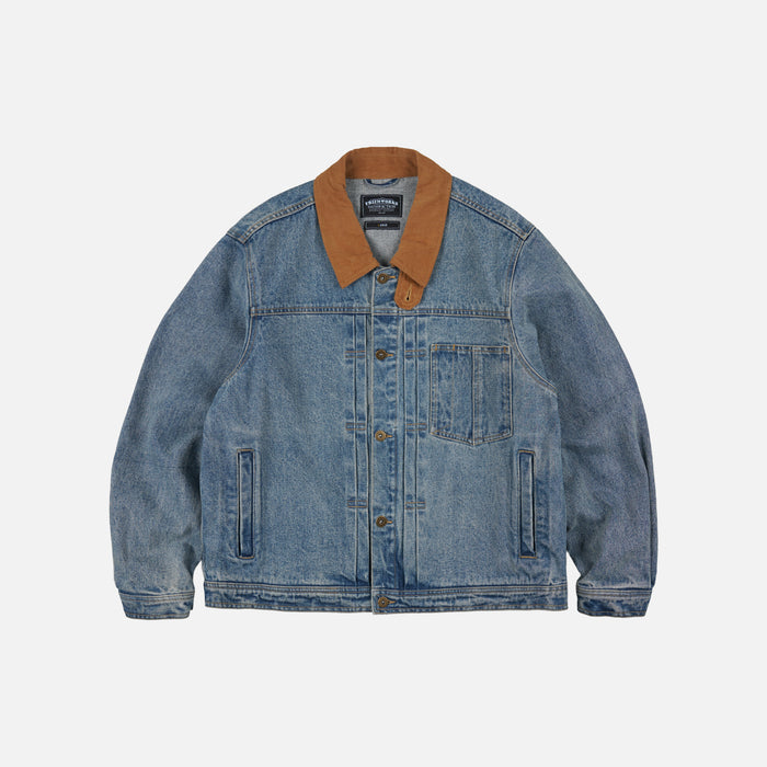 WASHED DENIM TRUCKER JACKET - BLUE