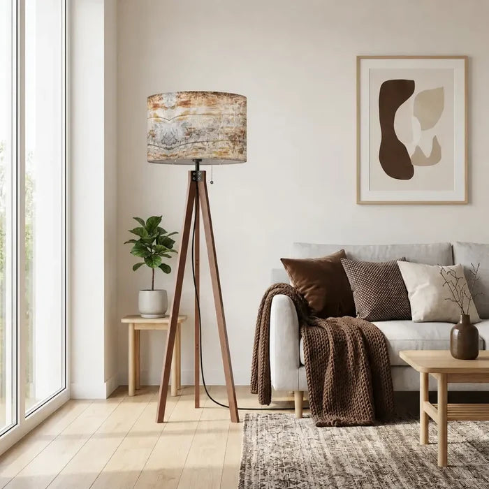 White Gray Brown Wooden Tripod Floor Lamp - Scandinavian Retro LED Light - retro floor lamps