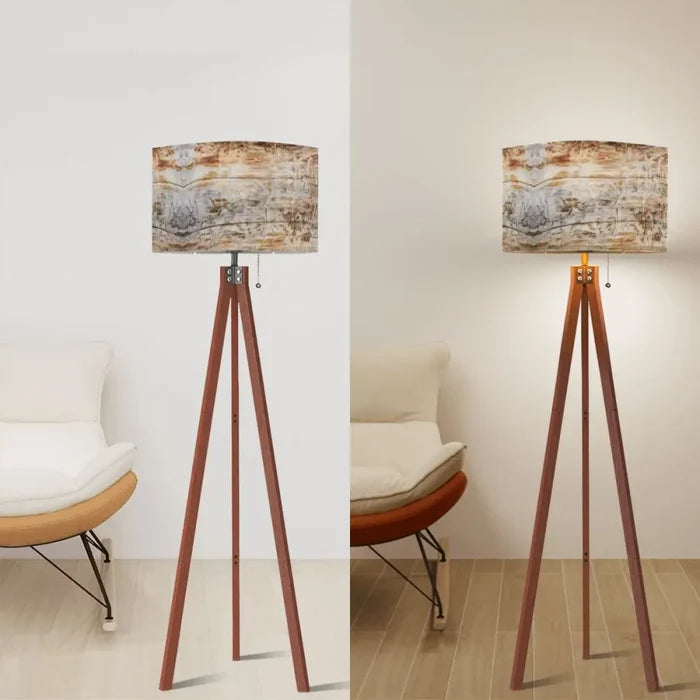 White Gray Brown Wooden Tripod Floor Lamp - Scandinavian Retro LED Light - retro floor lamps