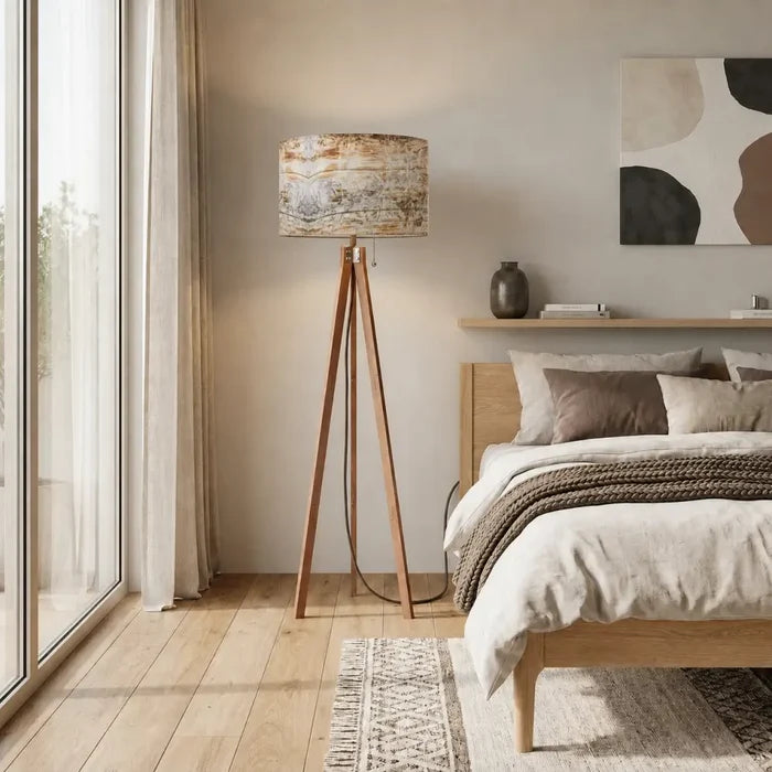 White Gray Brown Wooden Tripod Floor Lamp - Scandinavian Retro LED Light - retro floor lamps