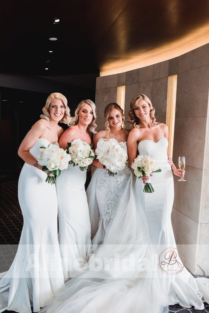 White Sweetheart Strapless Mermaid Simple Cheap Bridesmaid Dresses, AB1224