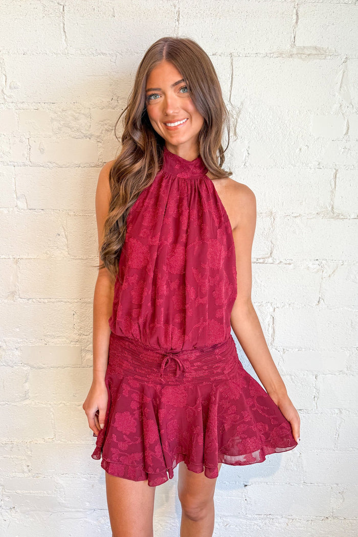 Wine Floral Backless Mini Dress, Holiday Dress, Womens Clothing Boutique, Boutique Dresses, Adeline Boutique, Dallas Boutique