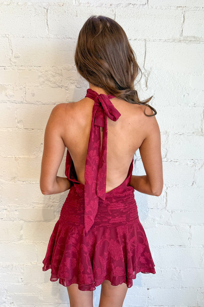 Wine Floral Backless Mini Dress, Holiday Dress, Womens Clothing Boutique, Boutique Dresses, Adeline Boutique, Dallas Boutique