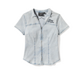 Women's Essential Bling Chambray Short Sleeve Zip Front Shirt