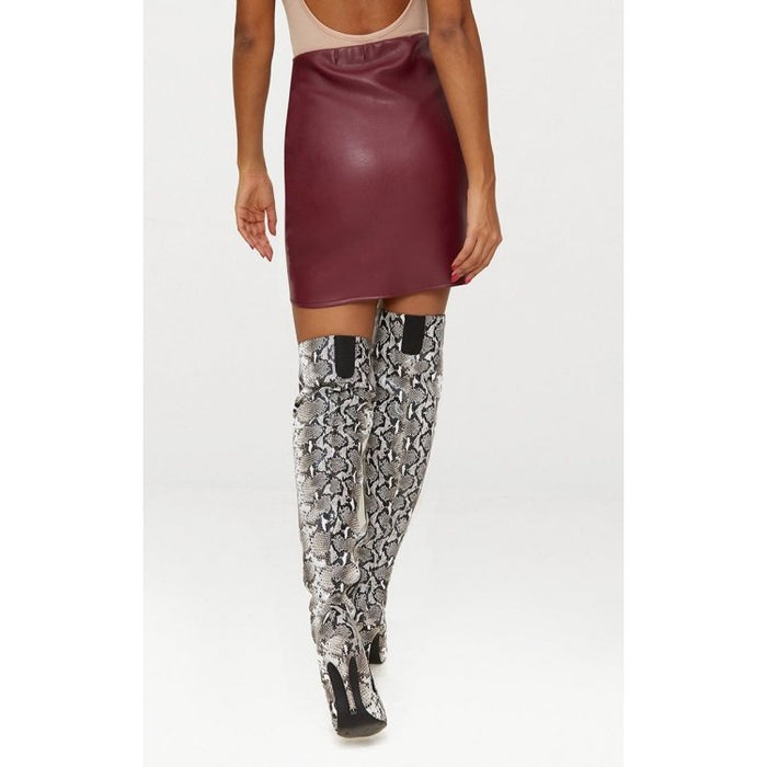 Womens Fashion Asymmetric Panel Burgundy Leather Mini Skirt Leather Outlet