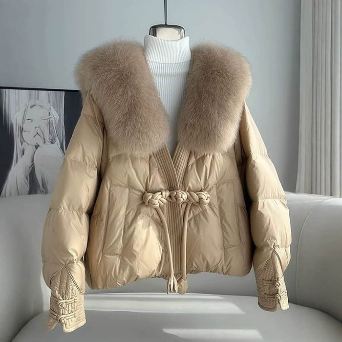 Polyester Women's Loose Thick Cotton Coat With Fur Collar BadAssWear.fi