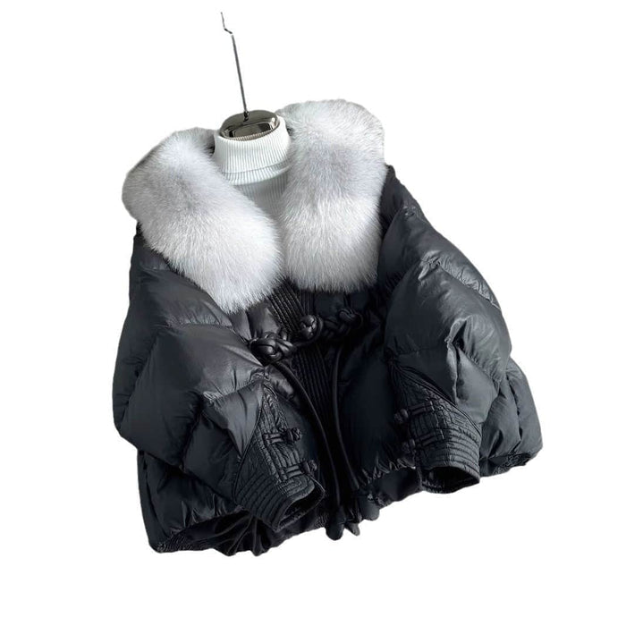 Polyester Women's Loose Thick Cotton Coat With Fur Collar BadAssWear.fi