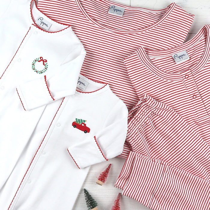 Womens Pima Loungewear Set - Red Stripe