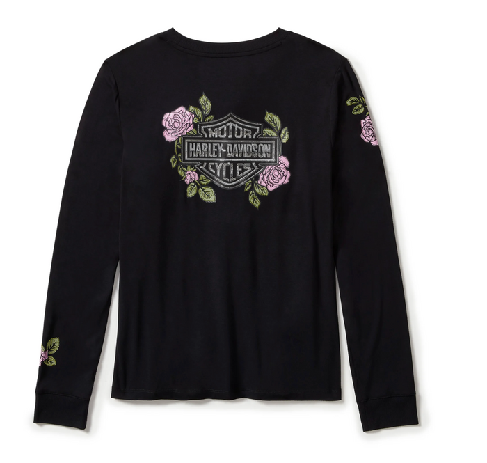 Women's Rose & Thorn Bling Long Sleeve Top - Harley Black