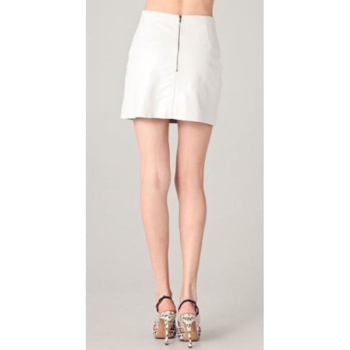 Womens Stylish Genuine Lambskin White Leather Mini Skirt Leather Outlet