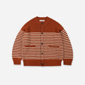 WOOL STRIPE ROUND CARDIGAN - BRICK
