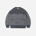WOOL STRIPE ROUND CARDIGAN - CHARCOAL