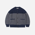 WOOL STRIPE ROUND CARDIGAN - NAVY