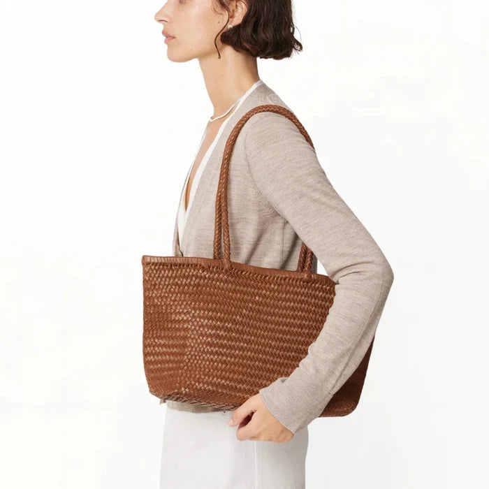 Woven Leather Mesh Tote Bag